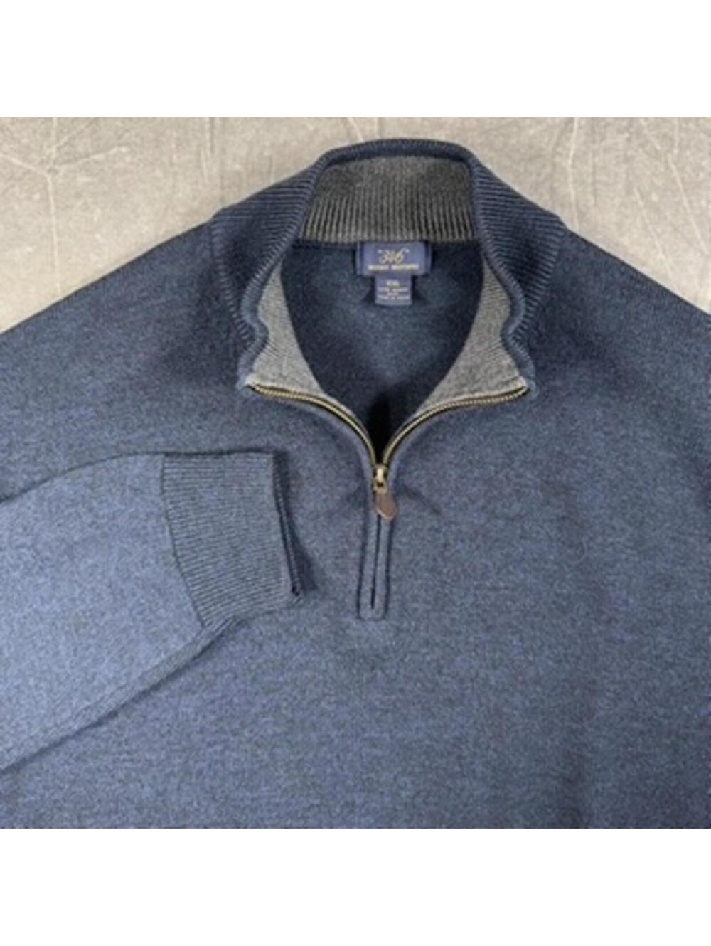 Brooks Brothers Sweater Mens 2XL Navy 346 Zip Merino Wool